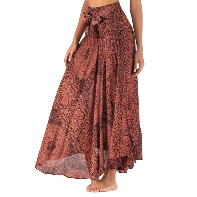 Women Floral Skirt Basic Beach Elegant Double Sided Bohemia Sexy Leaky Back Fashion Casual Female Clothes Streetwear