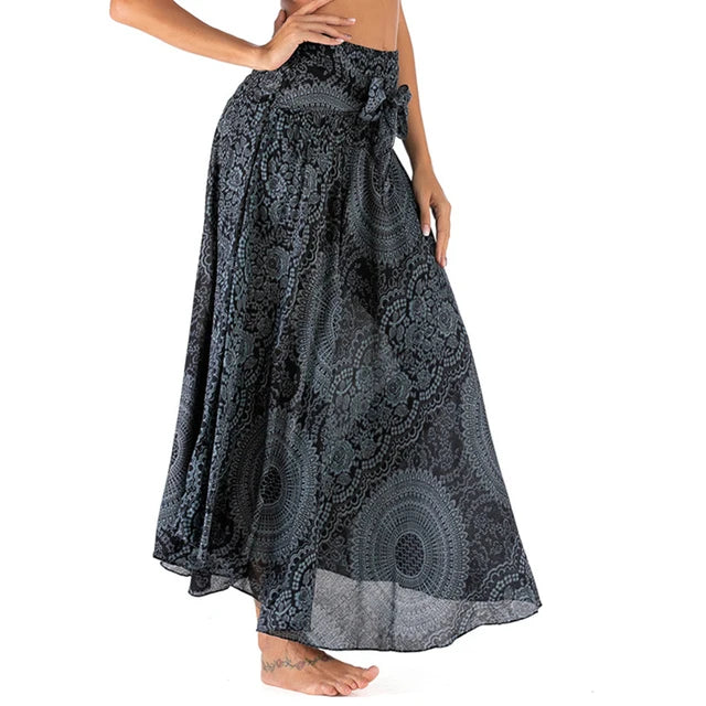 Women Floral Skirt Basic Beach Elegant Double Sided Bohemia Sexy Leaky Back Fashion Casual Female Clothes Streetwear
