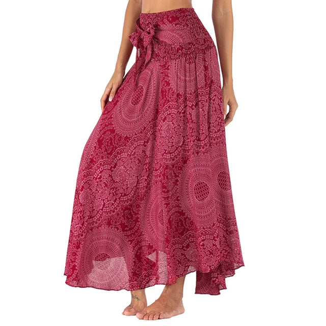 Women Floral Skirt Basic Beach Elegant Double Sided Bohemia Sexy Leaky Back Fashion Casual Female Clothes Streetwear