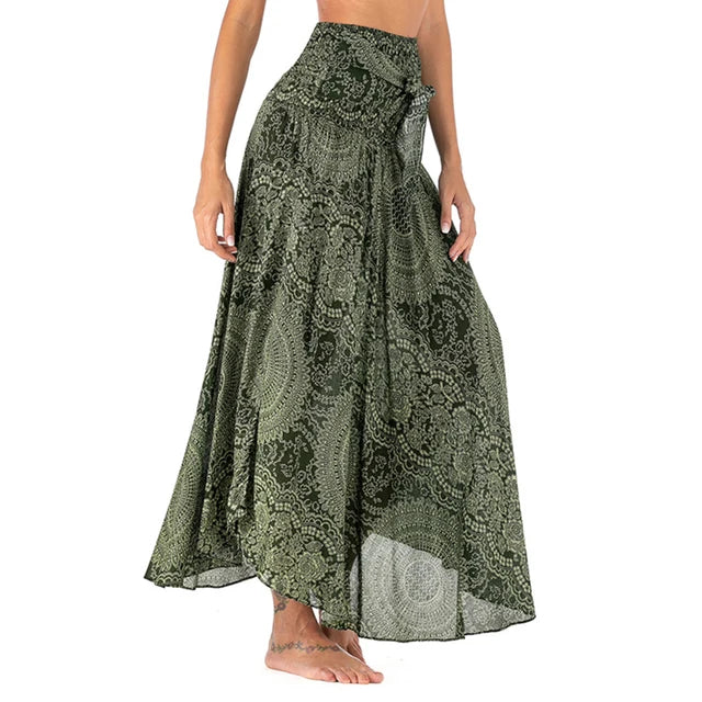 Women Floral Skirt Basic Beach Elegant Double Sided Bohemia Sexy Leaky Back Fashion Casual Female Clothes Streetwear