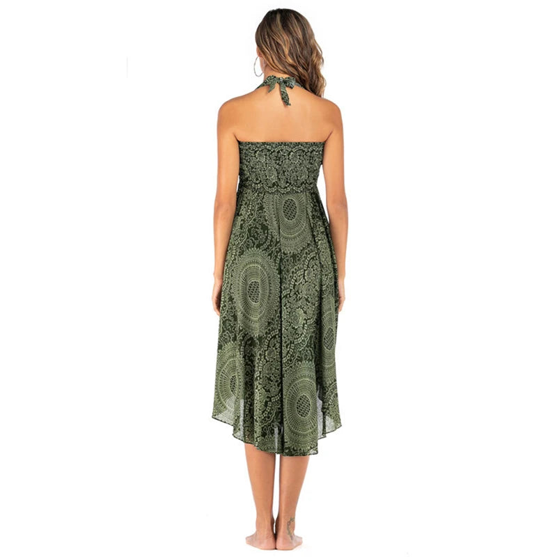 Women Floral Skirt Basic Beach Elegant Double Sided Bohemia Sexy Leaky Back Fashion Casual Female Clothes Streetwear