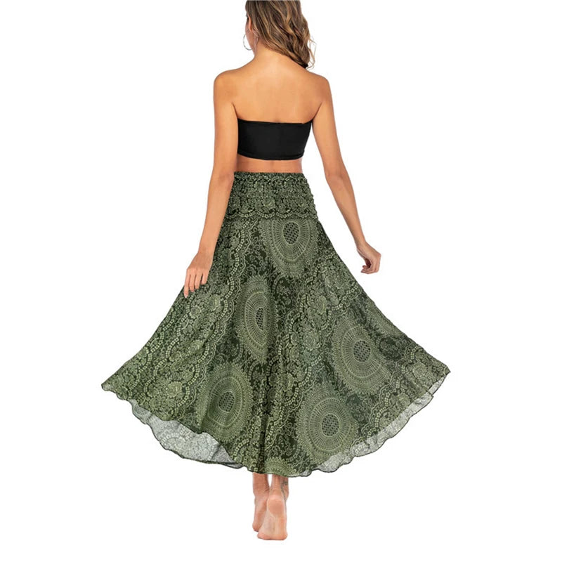 Women Floral Skirt Basic Beach Elegant Double Sided Bohemia Sexy Leaky Back Fashion Casual Female Clothes Streetwear